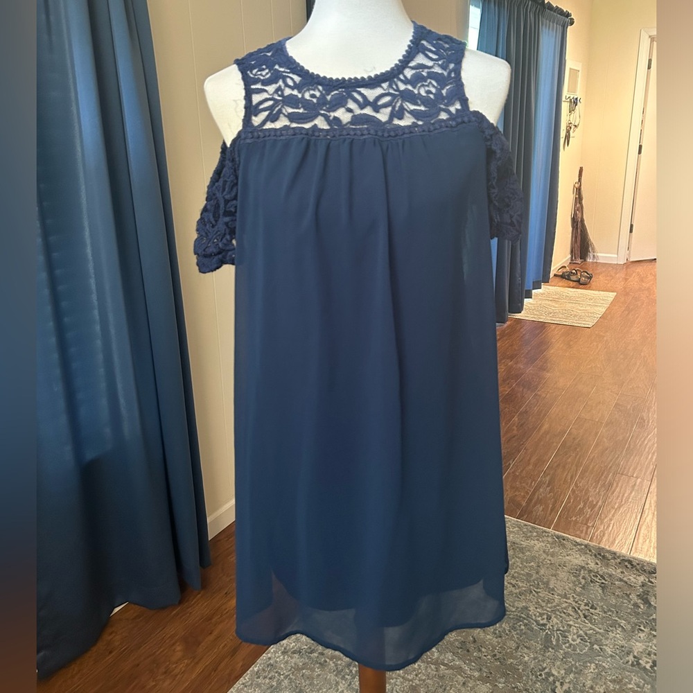 Beautiful Navy Blue Cold Shoulder Dress
